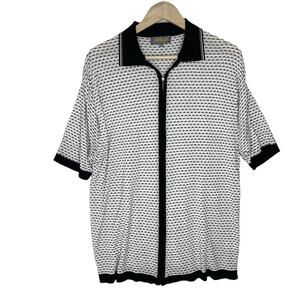 Venezzi Men's Silk Blend Knit Cardigan Lightweight Black White Size 2XL Zip Up